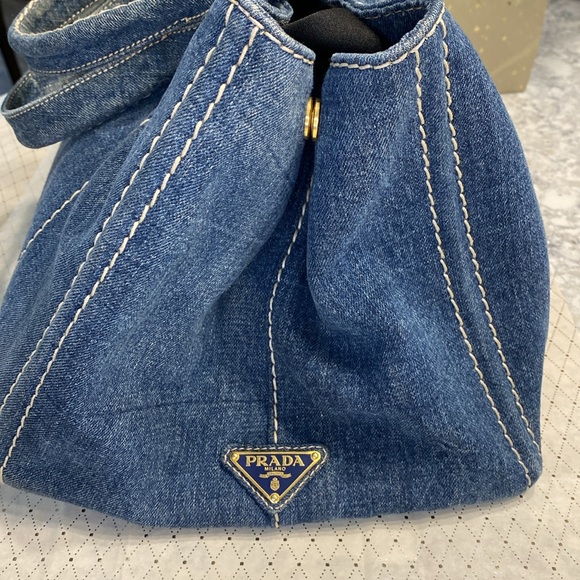 PRADA Canapa Large Denim Tote Hand Bag and Cards - Picture 4 of 13
